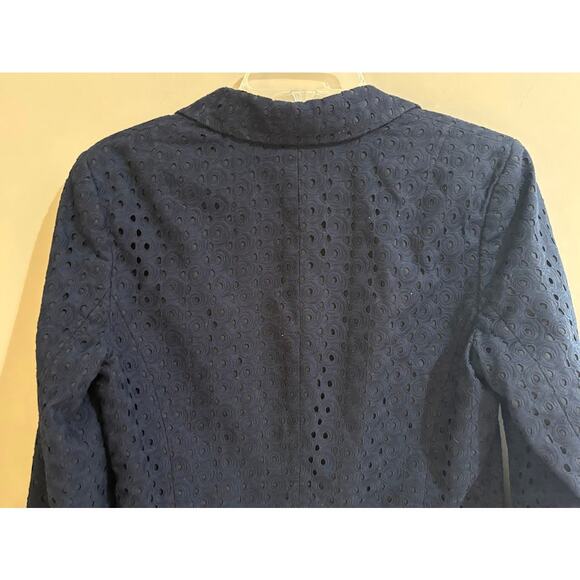 Banana Republic Women's Navy Eyelet Peplum Blazer - Size 12 - Picture 7 of 7